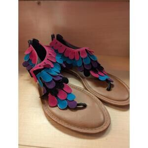 Rainbow Scalloped Faux Leather Zip Back Sandals Rogue size 7